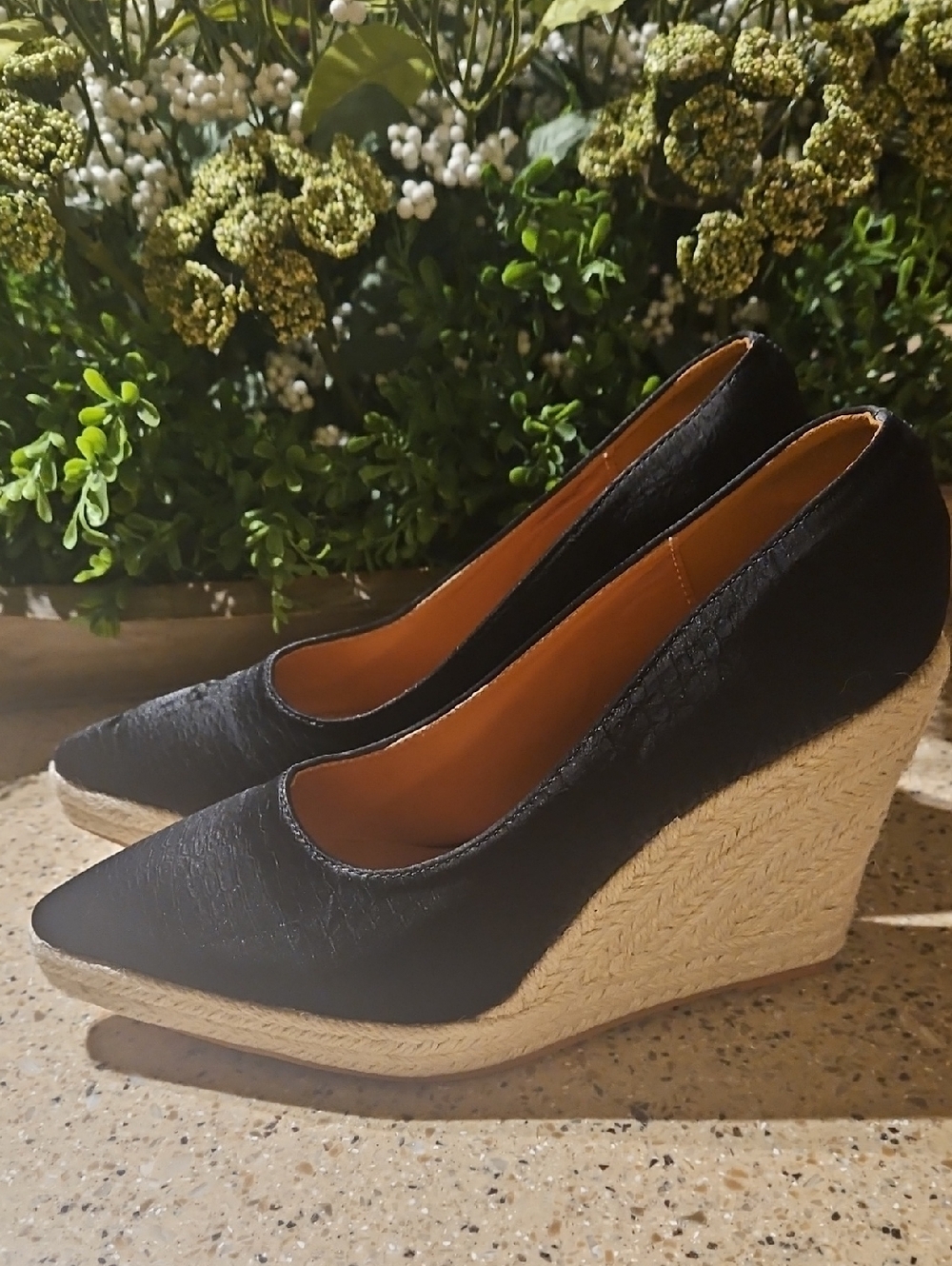Black Espadrille Wedge Pumps for Women